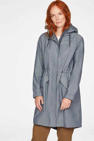 Jessica Waterproof Organic Cotton Chambray Coat in Mid Blue