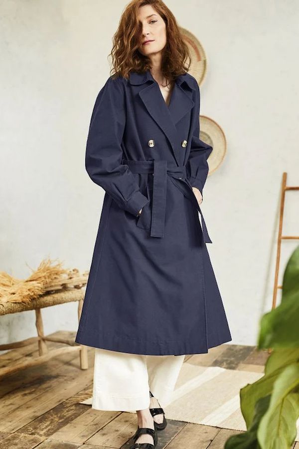 image of Callie Organic Cotton Double Breasted Coat in Navy
