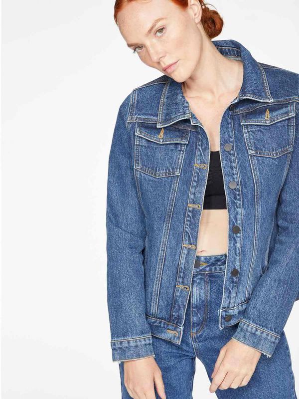 image of Essential Organic Cotton Denim Jacket in Mid Blue Wash