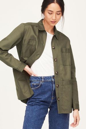 The Ideal Organic Cotton Drill Shacket in Olive Green