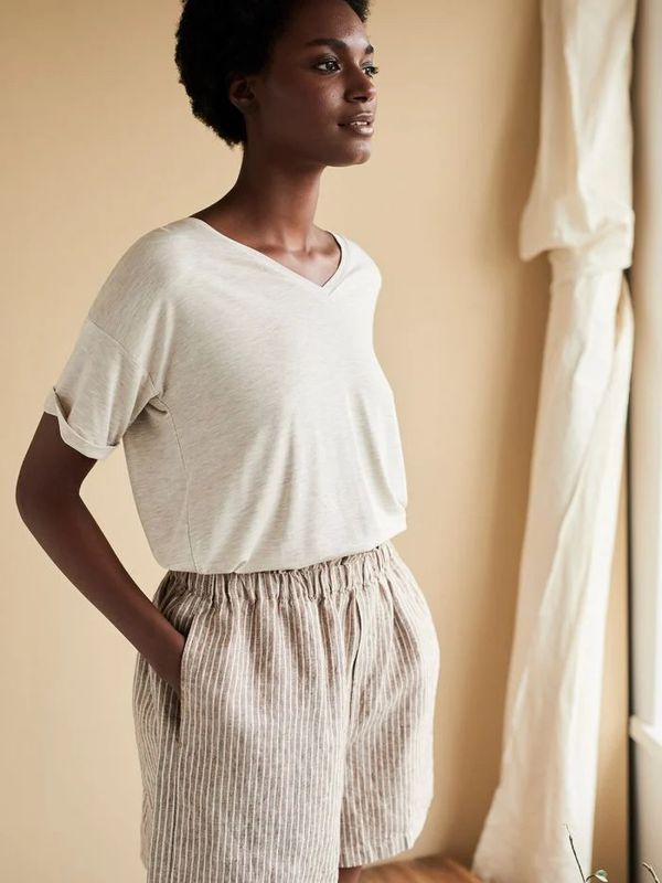 image of Eliza Seacell Blend V Neck T-Shirt in Vanilla Cream
