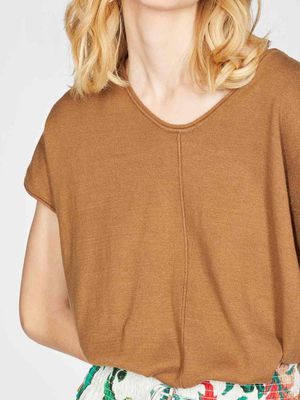 Faye V-Neck Hemp Organic Cotton Knit Jumper in Cinnamon Brown