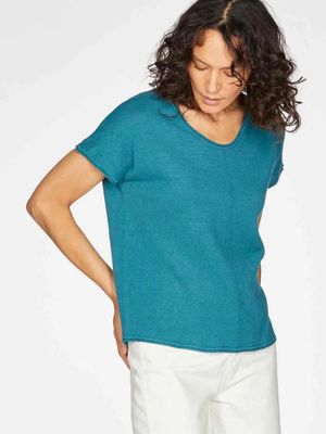 Faye V-Neck Hemp Organic Cotton Knit Jumper in Sea Foam Green