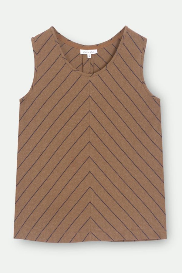 image of Cecilia Hemp Organic Cotton Striped Jersey Vest in Cinnamon Brown