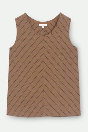 Cecilia Hemp Organic Cotton Striped Jersey Vest in Cinnamon Brown