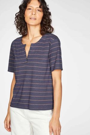 Cecilia Hemp Organic Cotton Striped Jersey T-Shirt in Navy