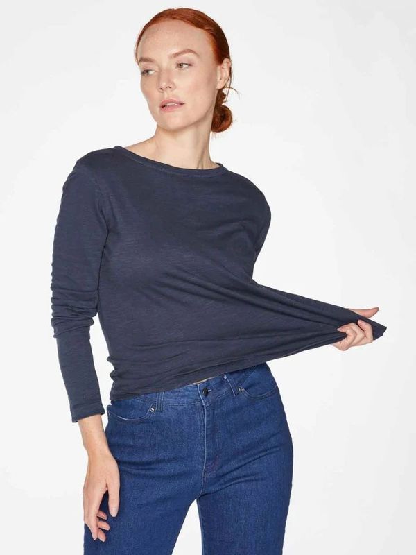 image of Organic Cotton Long Sleeve Jersey Top in Navy