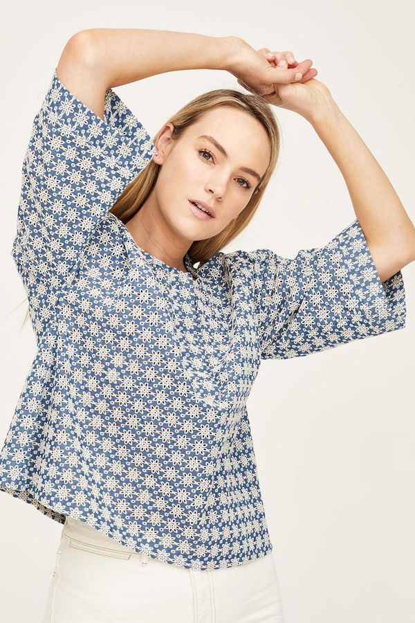 image of Carli Broderie Organic Cotton Top in Chambray Blue