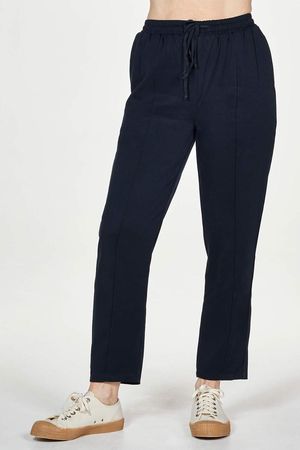Luella Tencel Bamboo Tie Front Woven Jogger Trouser in Navy