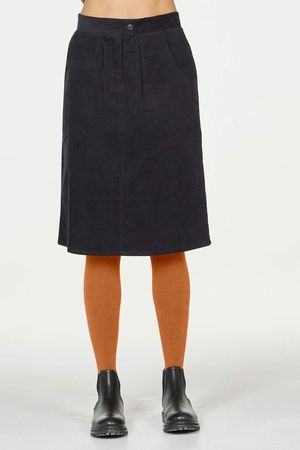 Poppie Organic Cotton Corduroy Straight Skirt in Black
