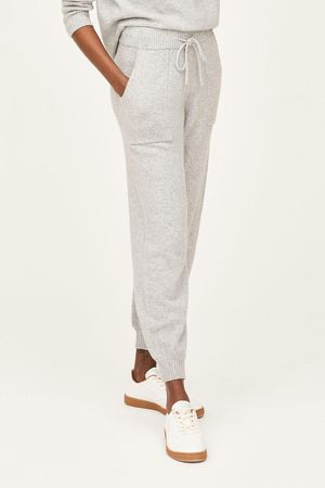 Philomena Organic Cotton Fluffy Knit Joggers in Light Grey Marle