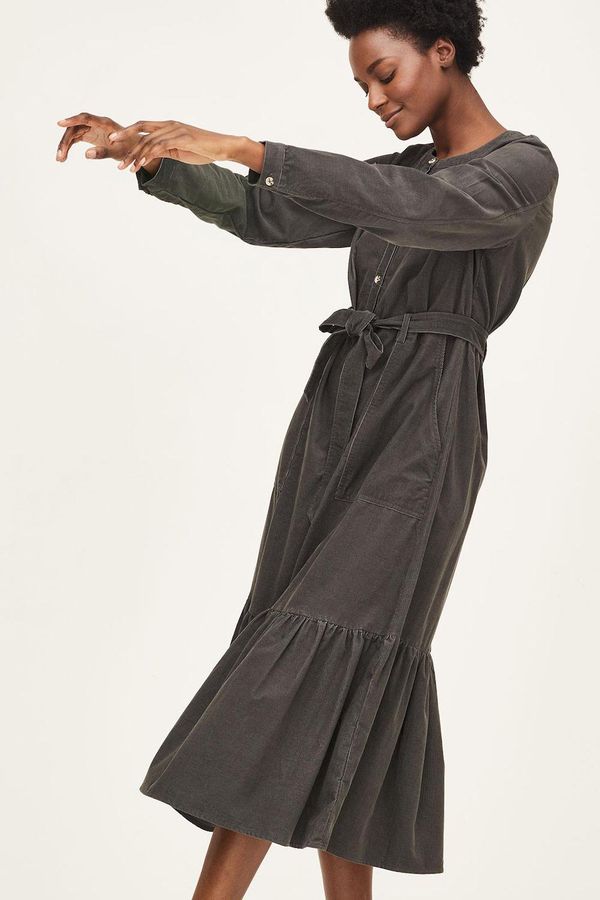 image of Murinda Corduroy Organic Cotton Midi Shirt Dress in Walnut Grey