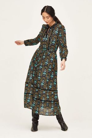 Spartali Organic Cotton Tiered Midi Dress in Black