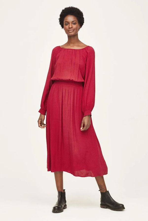image of Effa Ecovero Midi Dress in Currant Red