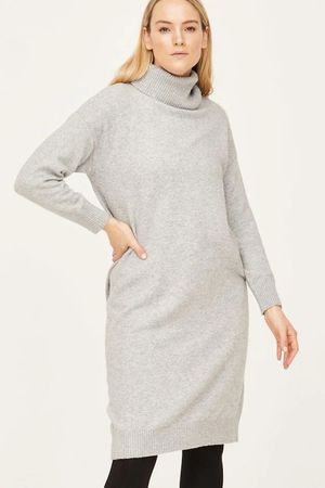 Philomena Organic Cotton Roll Neck Jumper Dress in Light Grey Marle