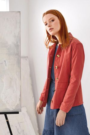 Phebe Organic Cotton Worker Jacket in Persimmon Red