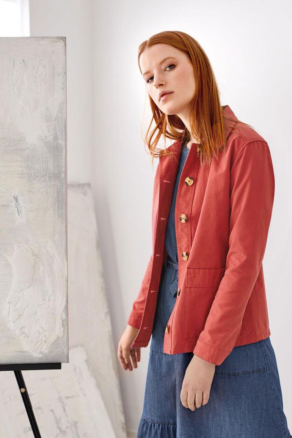 image of Phebe Organic Cotton Worker Jacket in Persimmon Red