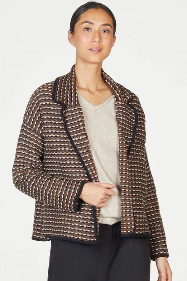 image of Cecelia Organic Cotton Wool Blend Knit Jacket in Navy