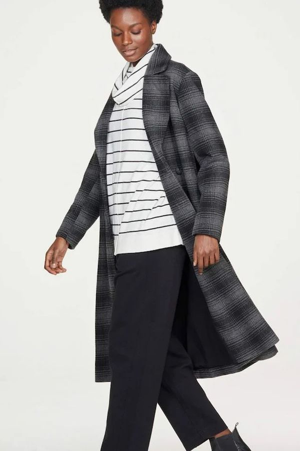 image of Laverne Recycled Wool and Bamboo Check Coat in Charcoal Grey