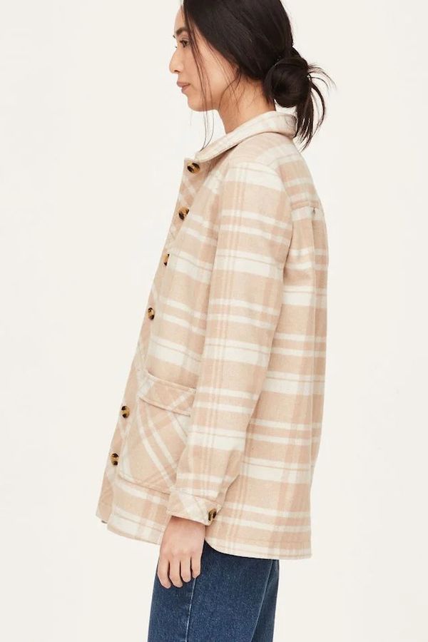 image of Orphie Check Recycled Wool Blend Jacket in Toffee Brown