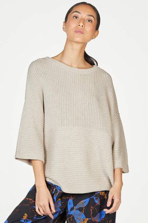 Runa Organic Cotton Wool Blend Boxy Funnel Neck Jumper in Vanilla Cream