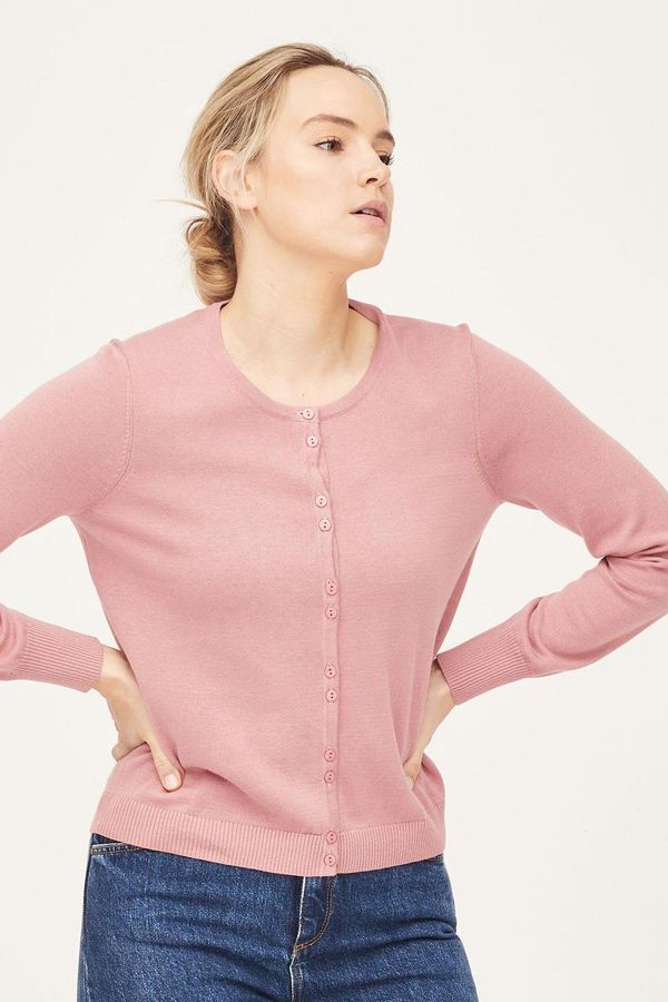image of Pollie Organic Cotton Button Front Basic Cardigan in Blush Pink
