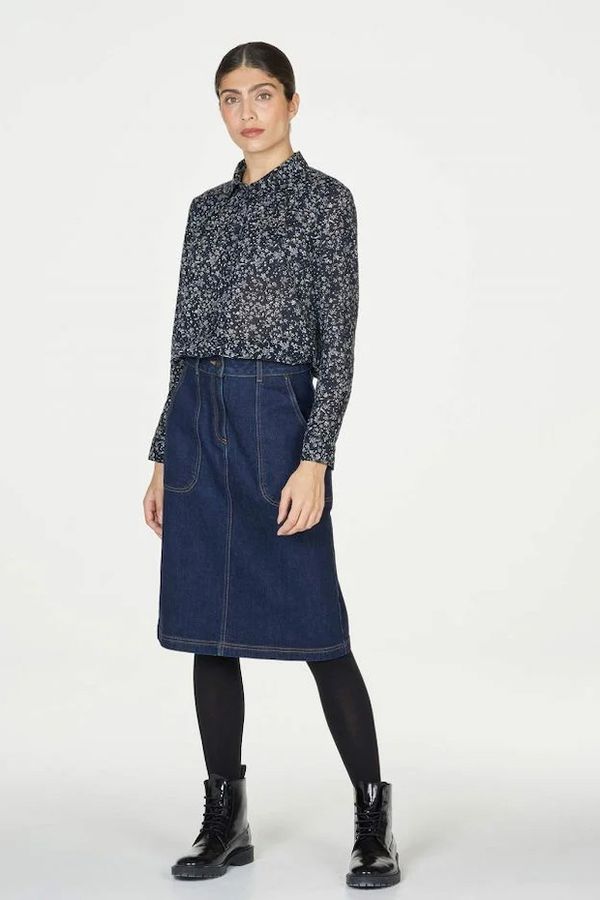 image of Florentine Organic Cotton Floral Print Shirt in Midnight Navy