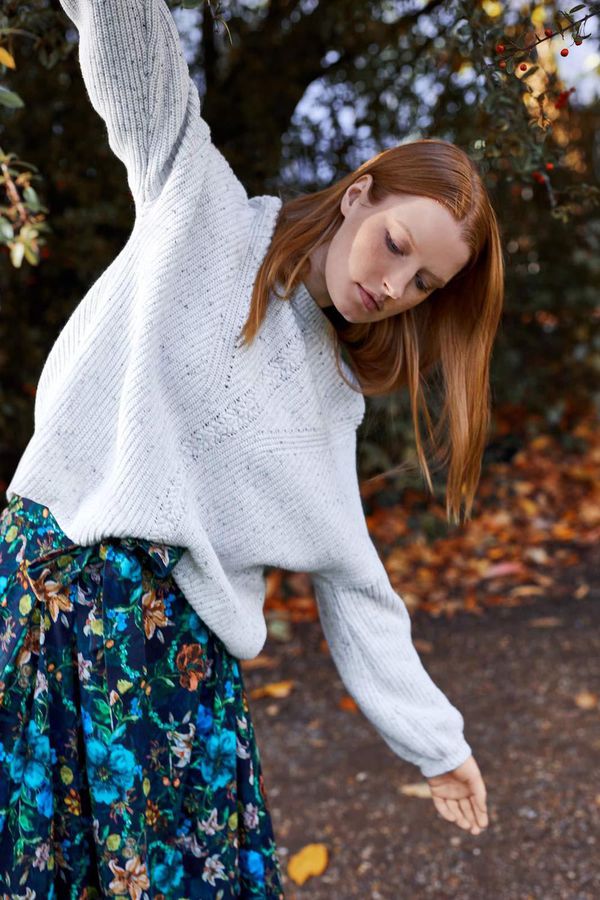image of Cinthie Organic Cotton Balloon Sleeve Chunky Jumper in Cream