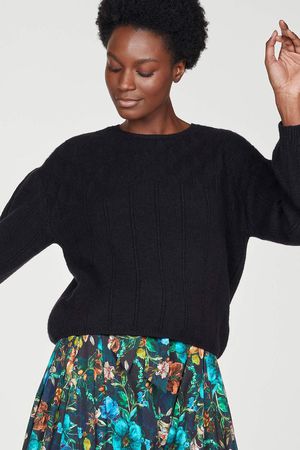 Bennedetta Organic Cotton Blend Fluffy Pointelle Jumper in Black