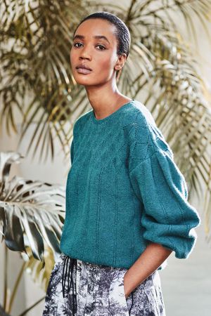 Bennedetta Organic Cotton Blend Fluffy Pointelle Jumper in Malachite Green