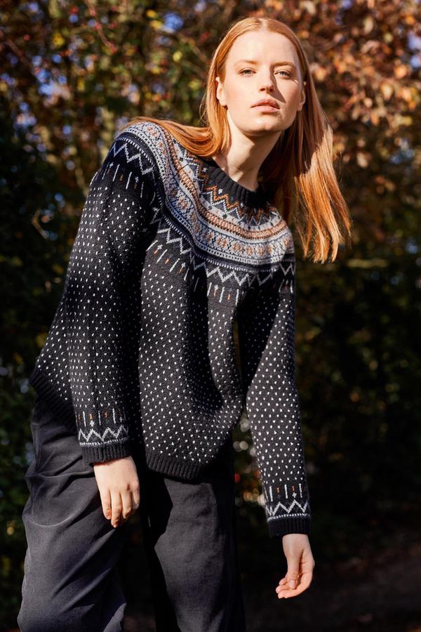 image of Lexxie Organic Cotton Fluffy Fairisle Yoke Jumper in Black