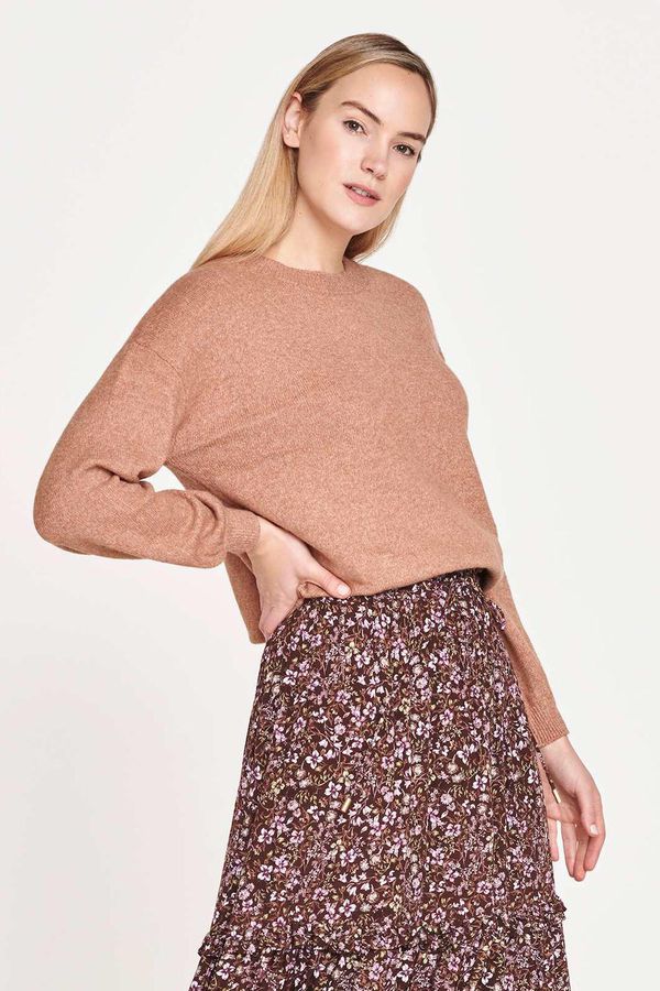 image of Lucille Organic Cotton Fluffy Balloon Sleeve Jumper in Camel