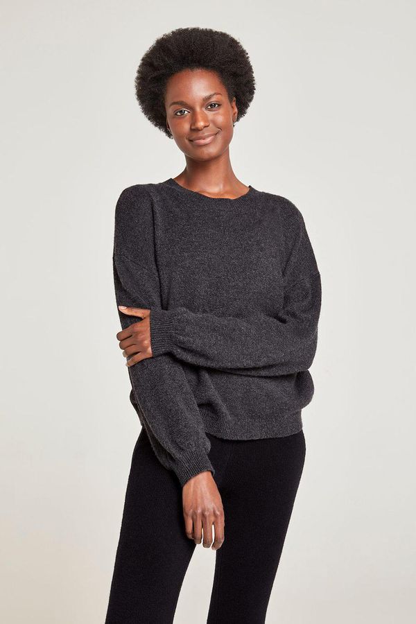 image of Lucille Organic Cotton Fluffy Balloon Sleeve Jumper in Dark Grey