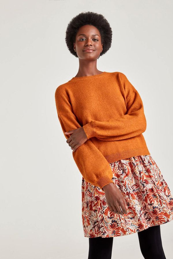 image of Lucille Organic Cotton Fluffy Balloon Sleeve Jumper in Dark Orange