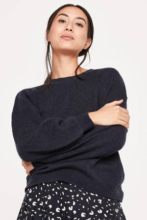 Lucille Organic Cotton Fluffy Balloon Sleeve Jumper in Navy