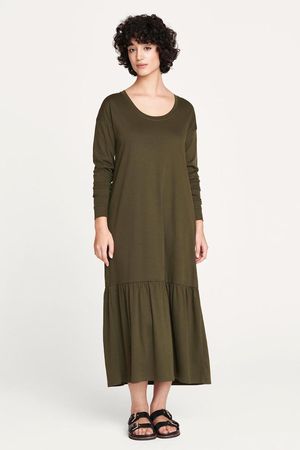 Raine Organic Cotton Jersey Dress in Olive Green