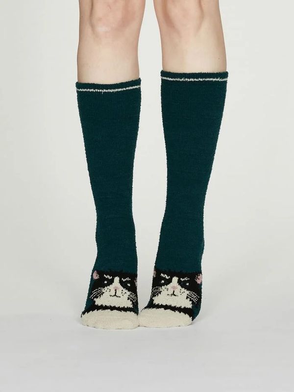 image of Rebecca Recycled Polyester Fuzzy Animal Socks in Teal Blue