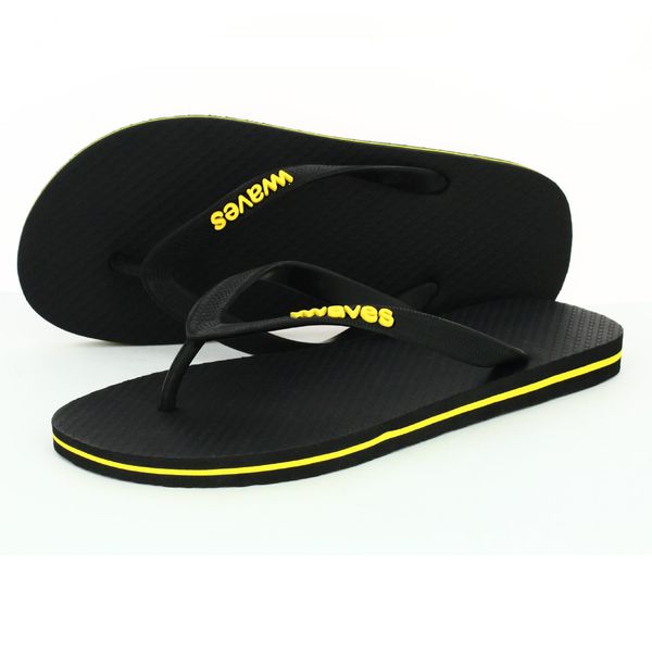 image of 100% Natural Rubber Flip Flop in Black with Yellow Line