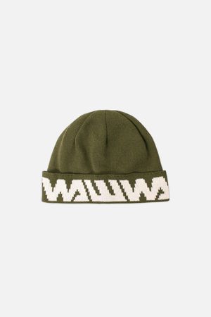 Recycled Logo Beanie in Khaki and White