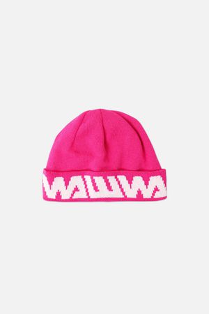 Recycled Logo Beanie in Magenta and White