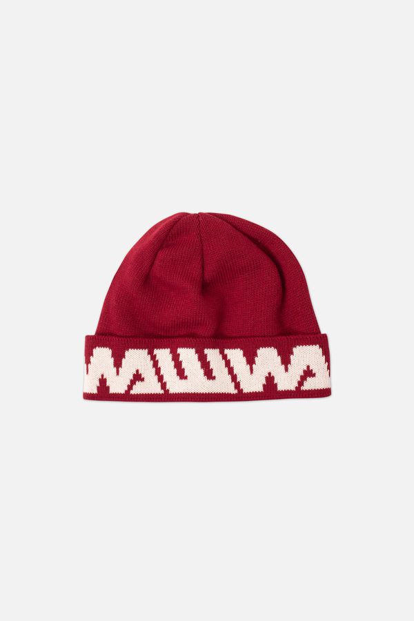 image of Recycled Logo Beanie in Burgandy and White