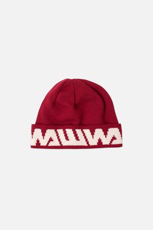 Recycled Logo Beanie in Burgandy and White