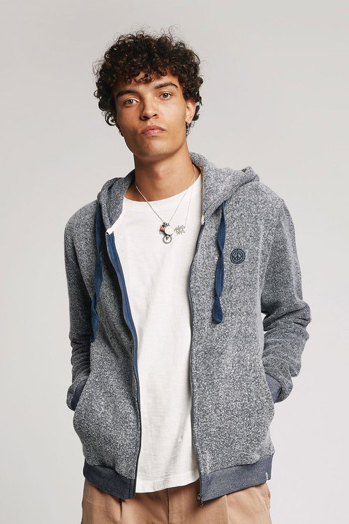SYDNEY Organic Cotton Zip Through hoodie in Indigo Melange for men