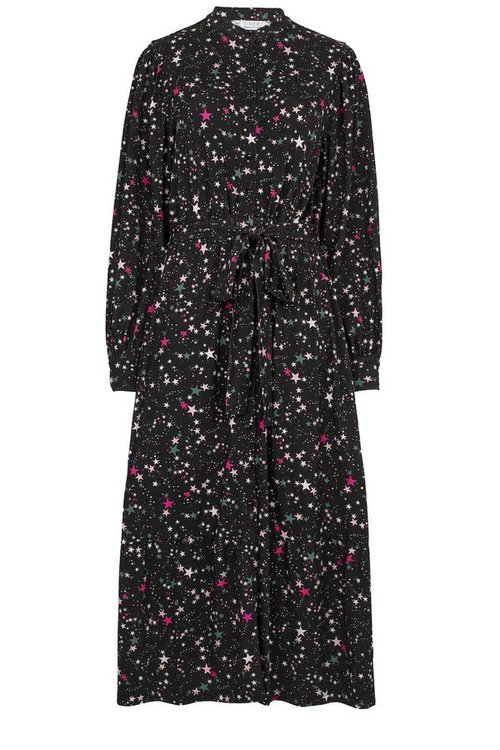 aaliyah ecovero dress in black with shooting star print