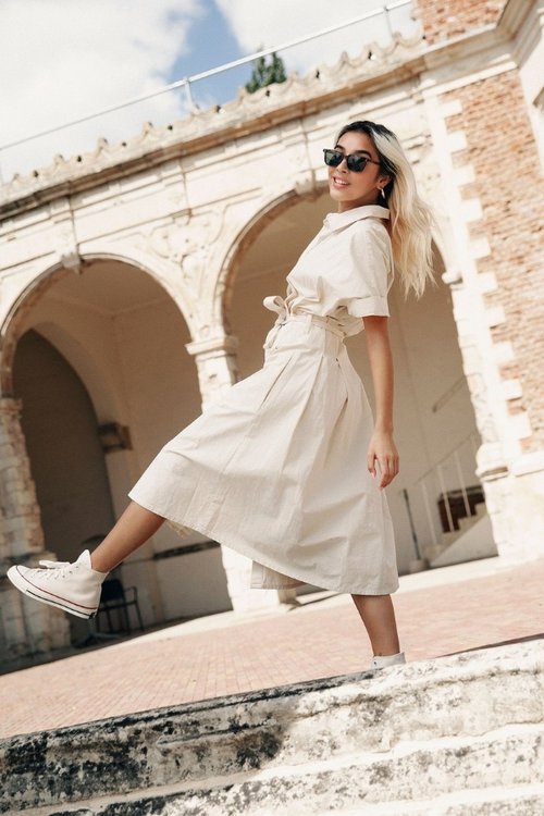 ash vegan organic cotton midi shirt dress in a pebble colour