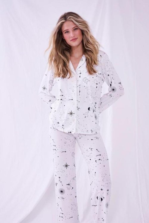 womens astrology tencel pyjama set in white