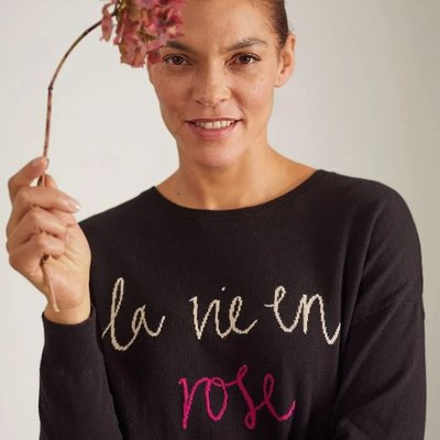 lulu la vie en rose slogan jumper in black wool