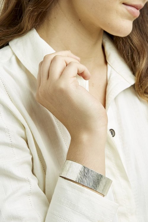 ethical fair trade brushed silver cuff