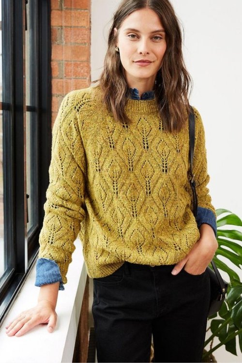 byba womens recycled woo jumper in chartreuse fleck