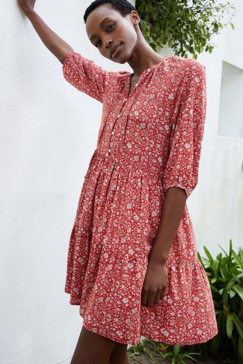 calista eco viscose red floral knee length dress